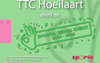 TTC Hoeilaart ontvangt opnieuw Sporta Jeugd Check label in 2024 tijdens ons 50-jarig jubileum!